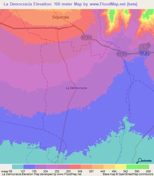 La Democracia,Guatemala Elevation Map