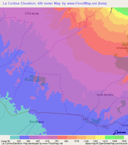 La Cortina,Guatemala Elevation Map