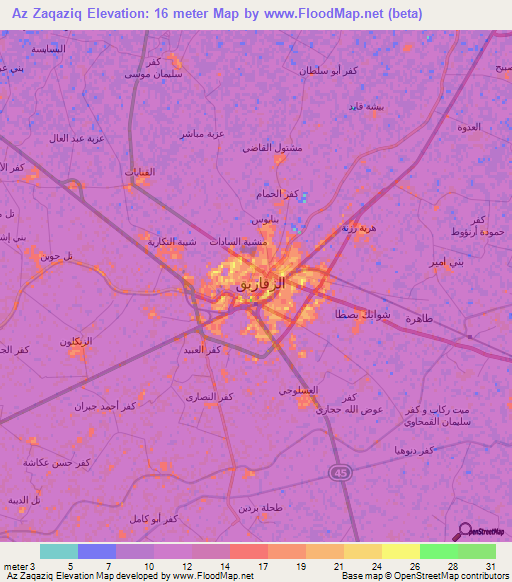 Az Zaqaziq,Egypt Elevation Map