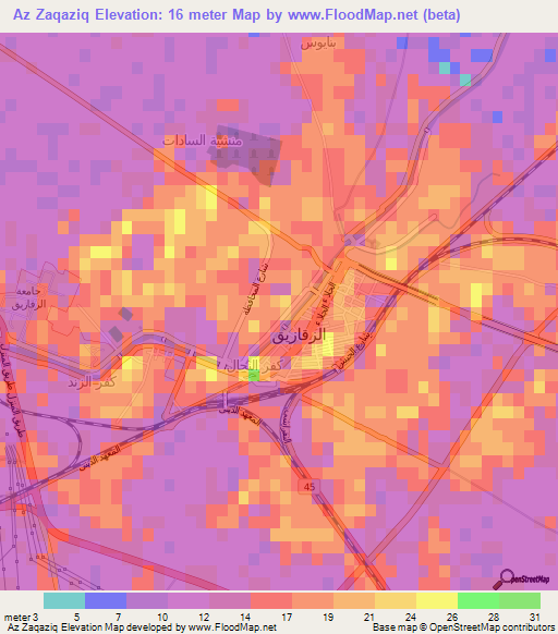 Az Zaqaziq,Egypt Elevation Map