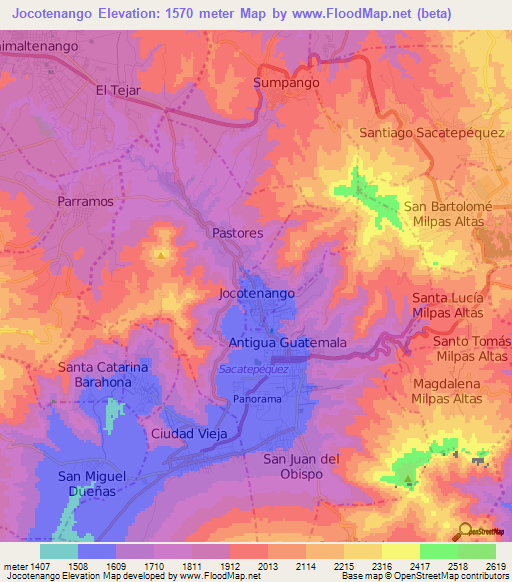 Jocotenango,Guatemala Elevation Map