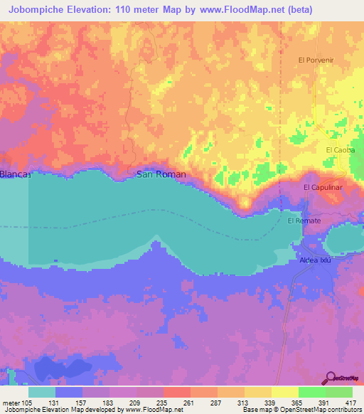 Jobompiche,Guatemala Elevation Map