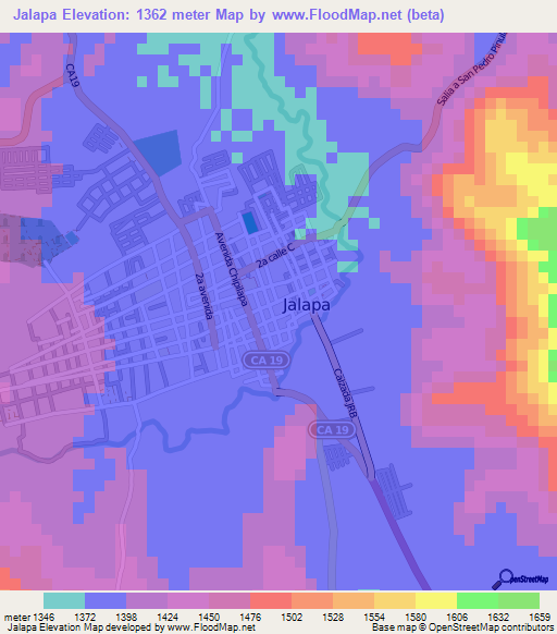 Jalapa,Guatemala Elevation Map