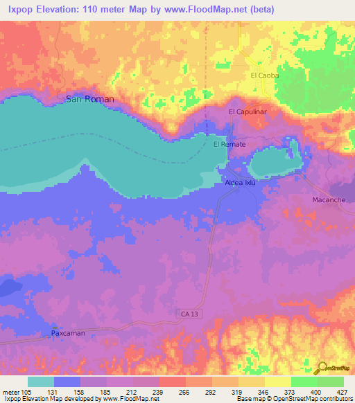 Ixpop,Guatemala Elevation Map