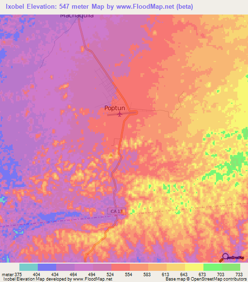 Ixobel,Guatemala Elevation Map