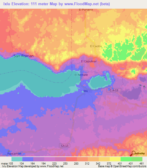 Ixlu,Guatemala Elevation Map