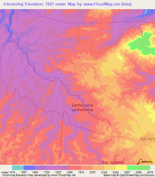 Ichomchaj,Guatemala Elevation Map