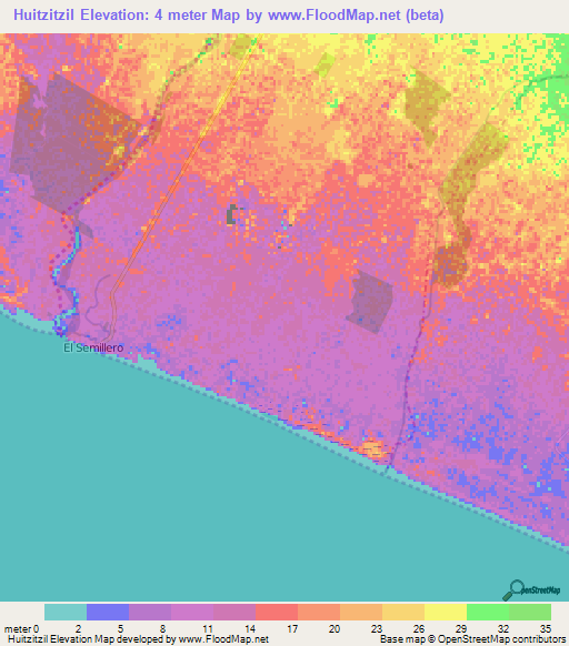 Huitzitzil,Guatemala Elevation Map