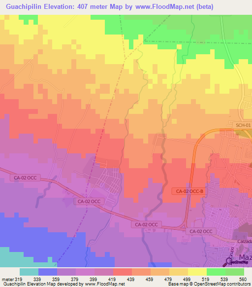 Guachipilin,Guatemala Elevation Map