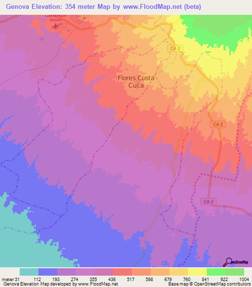 Genova,Guatemala Elevation Map