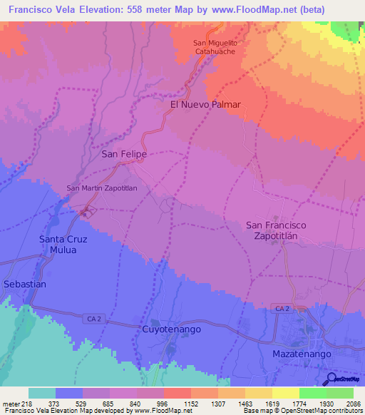 Francisco Vela,Guatemala Elevation Map