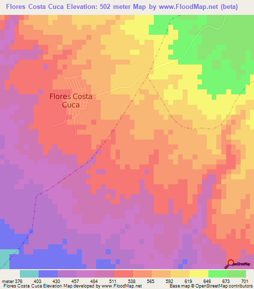 Flores Costa Cuca,Guatemala Elevation Map