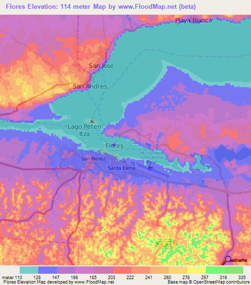 Flores,Guatemala Elevation Map