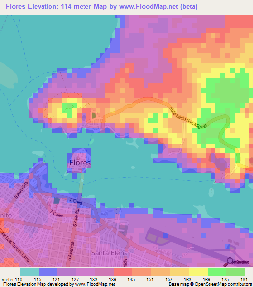 Flores,Guatemala Elevation Map