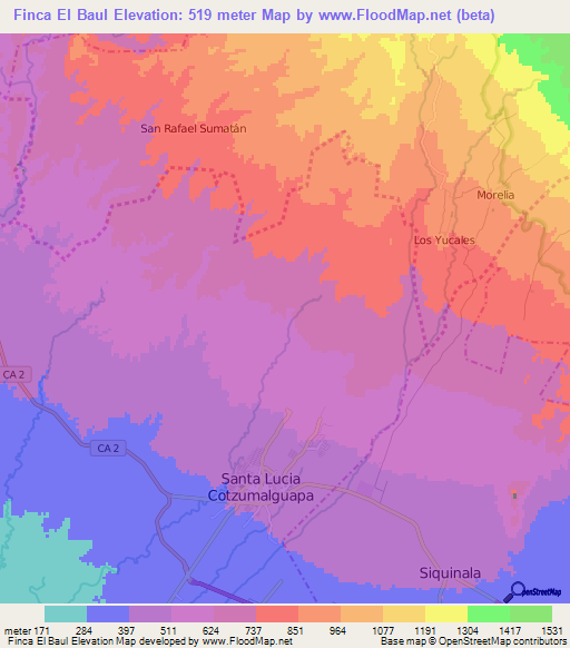 Finca El Baul,Guatemala Elevation Map