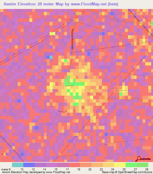 Awsim,Egypt Elevation Map