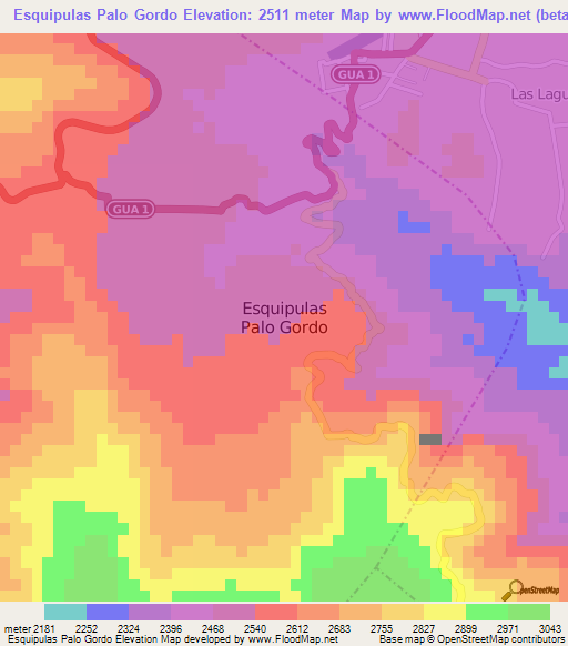 Esquipulas Palo Gordo,Guatemala Elevation Map