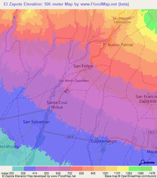 El Zapote,Guatemala Elevation Map