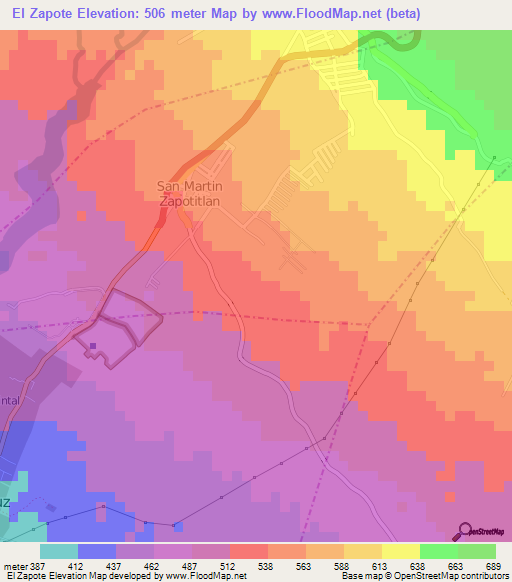 El Zapote,Guatemala Elevation Map