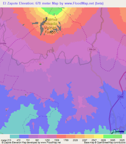 El Zapote,Guatemala Elevation Map