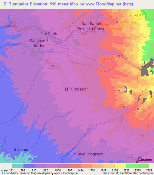 El Tumbador,Guatemala Elevation Map