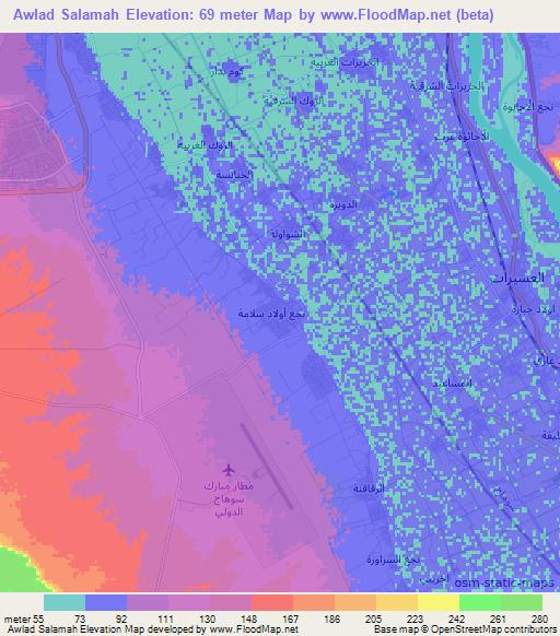 Awlad Salamah,Egypt Elevation Map