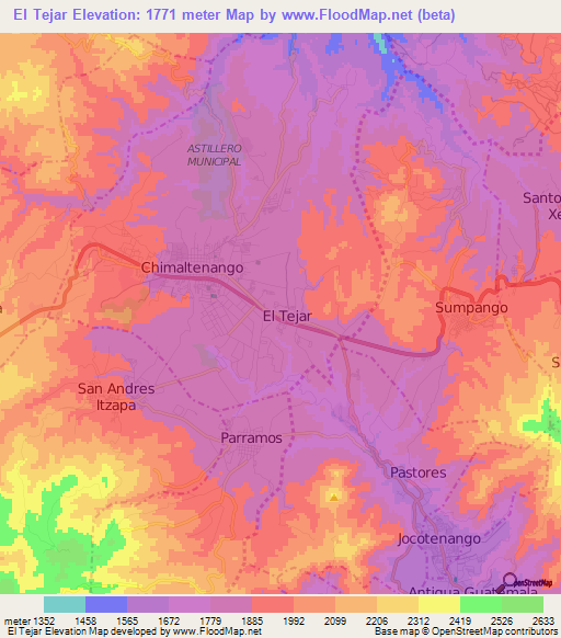 El Tejar,Guatemala Elevation Map