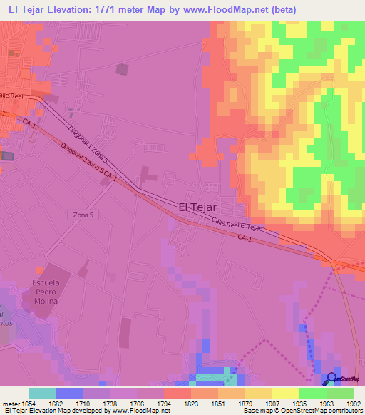 El Tejar,Guatemala Elevation Map