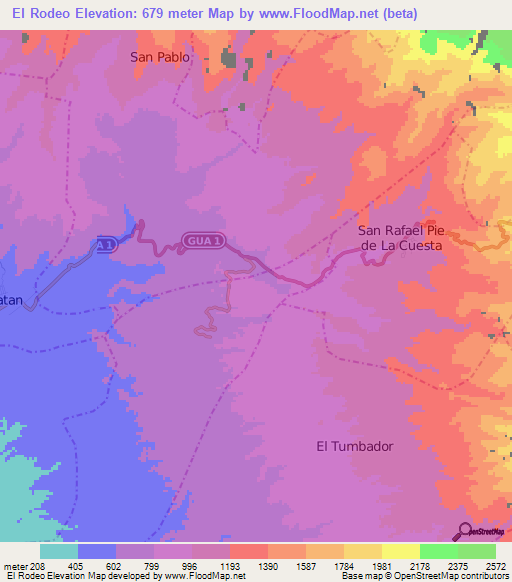 El Rodeo,Guatemala Elevation Map