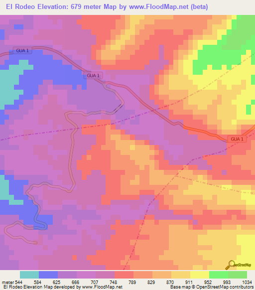 El Rodeo,Guatemala Elevation Map