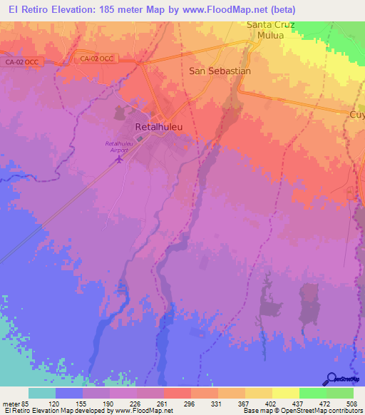 El Retiro,Guatemala Elevation Map