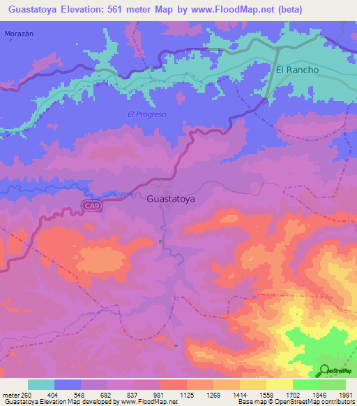 Guastatoya,Guatemala Elevation Map