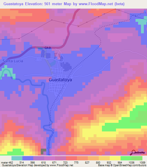 Guastatoya,Guatemala Elevation Map