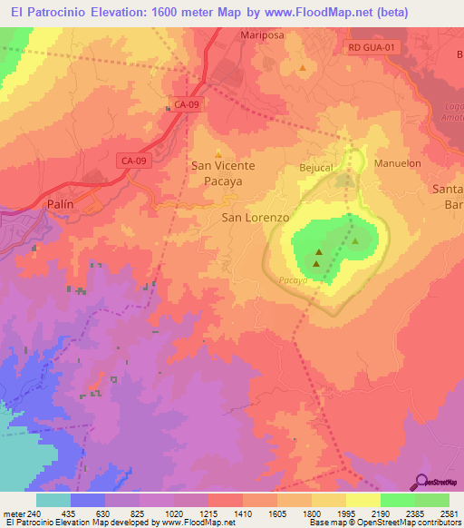 El Patrocinio,Guatemala Elevation Map