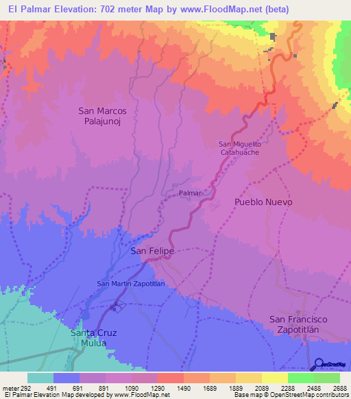 El Palmar,Guatemala Elevation Map