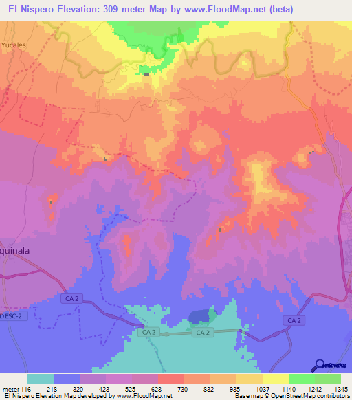 El Nispero,Guatemala Elevation Map