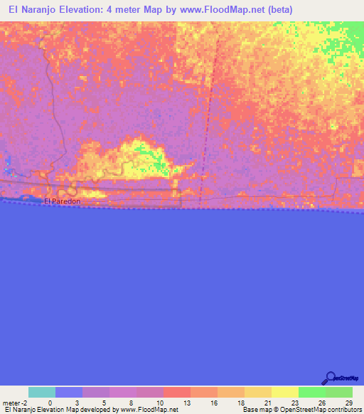 El Naranjo,Guatemala Elevation Map