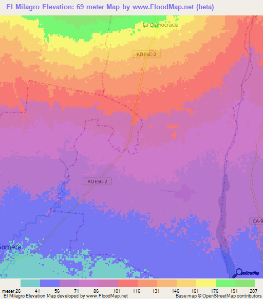 El Milagro,Guatemala Elevation Map