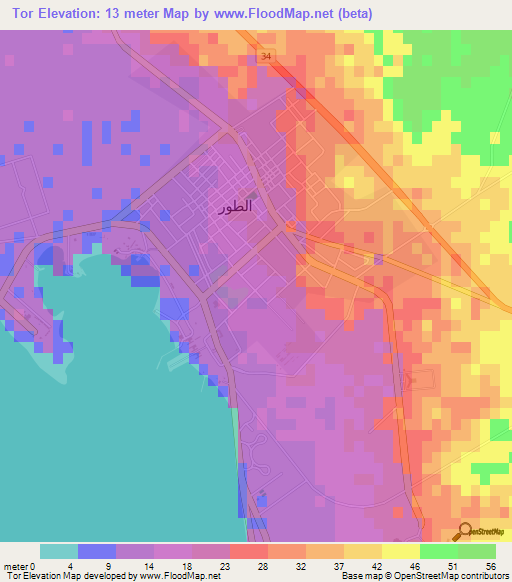 Tor,Egypt Elevation Map