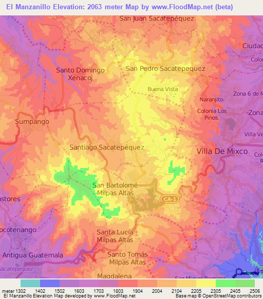 El Manzanillo,Guatemala Elevation Map