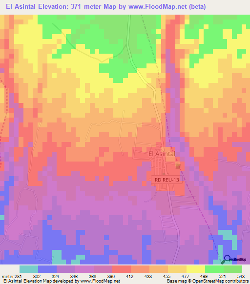 El Asintal,Guatemala Elevation Map