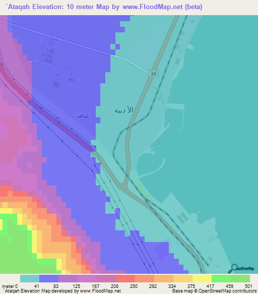 `Ataqah,Egypt Elevation Map