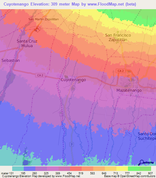 Cuyotenango,Guatemala Elevation Map