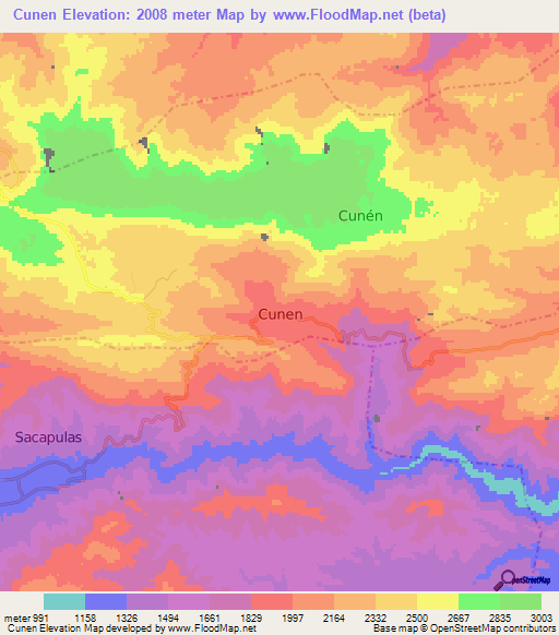 Cunen,Guatemala Elevation Map