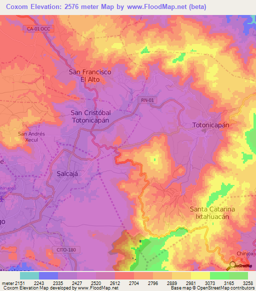 Coxom,Guatemala Elevation Map