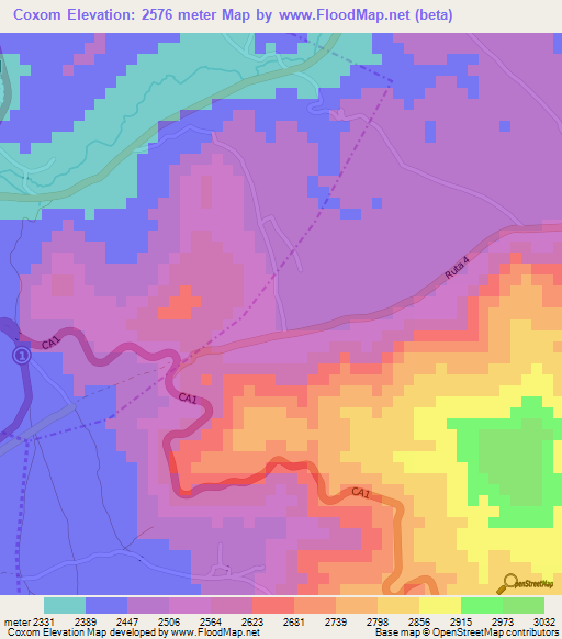 Coxom,Guatemala Elevation Map