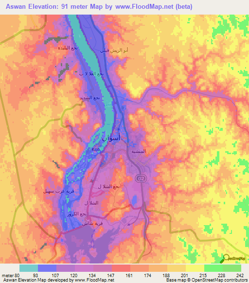 Aswan,Egypt Elevation Map