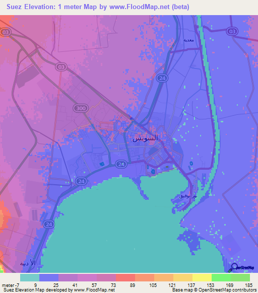 Suez,Egypt Elevation Map