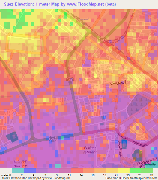 Suez,Egypt Elevation Map