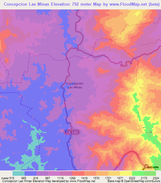 Concepcion Las Minas,Guatemala Elevation Map